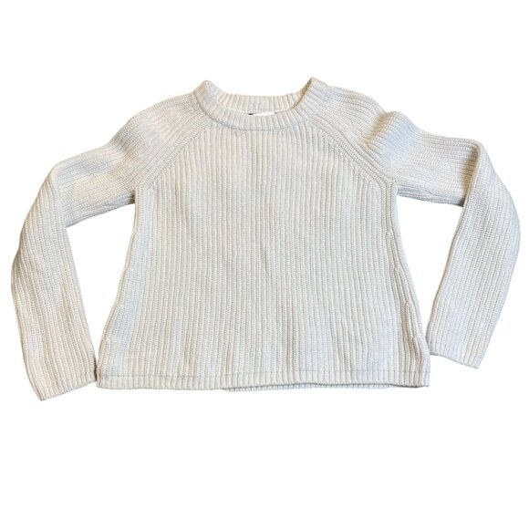 Quince Womans Sweater XS Organic Cotton Ribbed Crewneck Ivory Spot on Sleeve - Picture 1 of 12